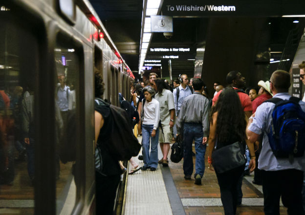 Boarding the Metro Red Line at 7th / Metro Station